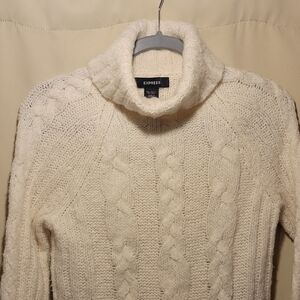 Express Women's Ivory Cable Knit Turtleneck Sweater